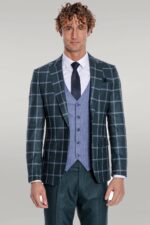 Checked-Patterned-Slim-Fit-Green-Men-Suit-Wessi-5