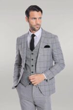 Checked-Patterned-Slim-Fit-Grey-Men-Suit-Wessi-5