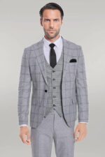 Checked-Patterned-Slim-Fit-Grey-Men-Suit-Wessi-6