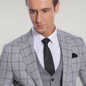 Checked Patterned Slim Fit Grey Men Suit - Wessi