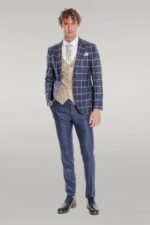 Checked-Patterned-Slim-Fit-Navy-Blue-Men-Suit-Wessi-1