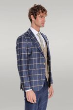 Checked-Patterned-Slim-Fit-Navy-Blue-Men-Suit-Wessi-2