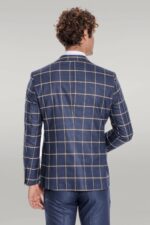 Checked-Patterned-Slim-Fit-Navy-Blue-Men-Suit-Wessi-3