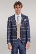 Checked-Patterned-Slim-Fit-Navy-Blue-Men-Suit-Wessi-4