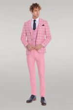 Checked-Patterned-Slim-Fit-Pink-Men-Suit-Wessi-1