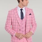 Checked Patterned Slim Fit Pink Men Suit - Wessi
