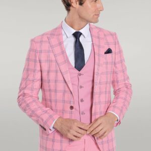 Checked Patterned Slim Fit Pink Men Suit - Wessi