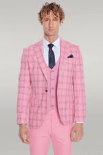 Checked-Patterned-Slim-Fit-Pink-Men-Suit-Wessi-5