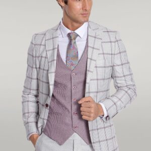 Checked Patterned Vested Light Grey Men Suit - Wessi