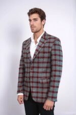 Checked-Peak-Lapel-Slim-Fit-Burgundy-Men-Blazer-Wessi-2