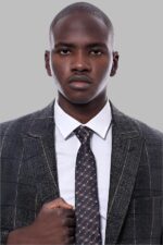 Checked-Peak-Lapel-Slim-Fit-Dark-Grey-Men-Blazer-Wessi-1