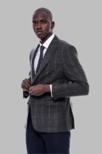 Checked-Peak-Lapel-Slim-Fit-Dark-Grey-Men-Blazer-Wessi-3