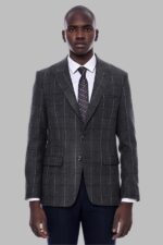 Checked-Peak-Lapel-Slim-Fit-Dark-Grey-Men-Blazer-Wessi-4