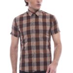 Checked Short Sleeve Brown Men Shirt - Wessi