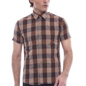 Checked Short Sleeve Brown Men Shirt - Wessi