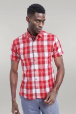 Checked-Short-Sleeve-Burgundy-Men-Shirt-Wessi-1