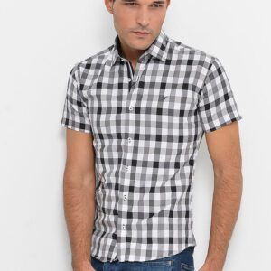 Checked Short Sleeve White-Black Men Shirt - Wessi