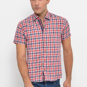 Checked Short Sleeves Navy Blue Men Shirt - Wessi