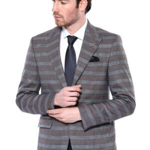 Checked Single Button Brown Men Blazer - Wessi