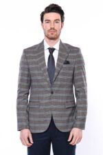 Checked-Single-Button-Brown-Men-Blazer-Wessi-4
