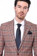 Checked-Single-Button-Burgundy-Men-Blazer-Wessi-1