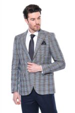 Checked Single Button Navy Blue Men Blazer