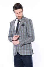 Checked-Single-Button-Navy-Blue-Men-Blazer-Wessi-4