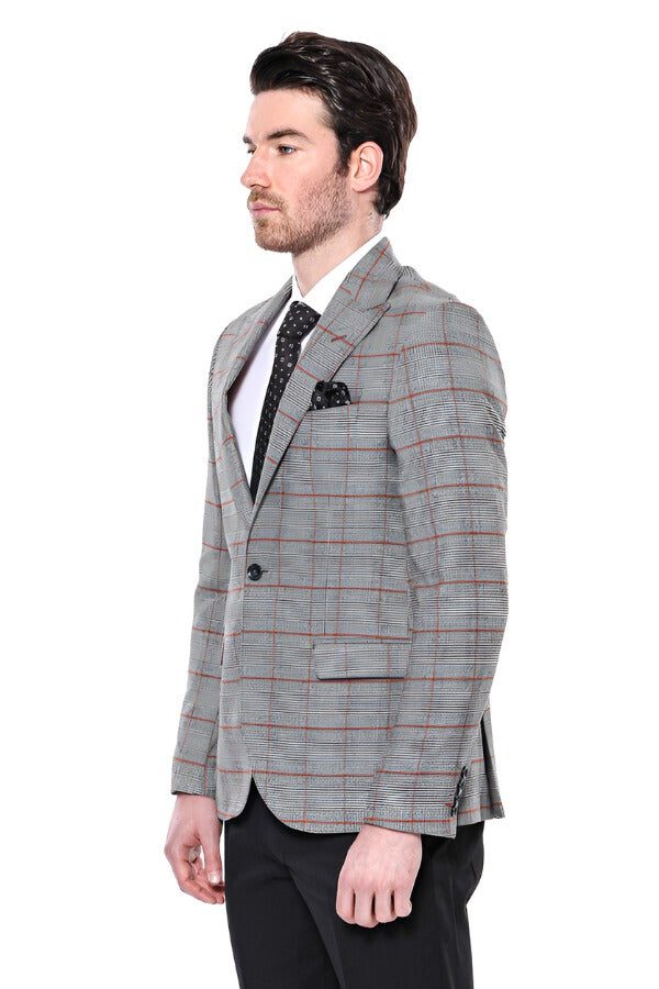 In Wear Long Down Button Check Blazer Light Grey
