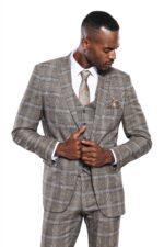 Checked Slim-Fit Beige Men Blazer