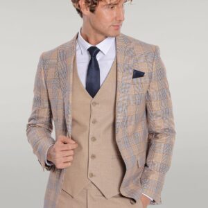 Checked Slim Fit Beige Men Suit - Wessi
