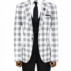 Checked Slim Fit Black-White Men Suit - Wessi