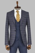 Checked Slim Fit Blue Men Suit