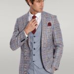 Checked Slim Fit Blue Men Suit - Wessi