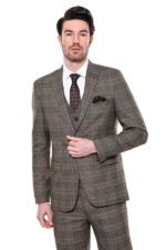 Checked Slim-Fit Brown Men Blazer
