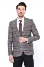 Checked Slim-Fit Brown Men Blazer