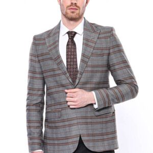 Checked Slim-Fit Brown Men Blazer - Wessi