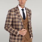 Checked Slim Fit Brown Men Suit  - Wessi