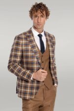 Checked Slim Fit Brown Men Suit 