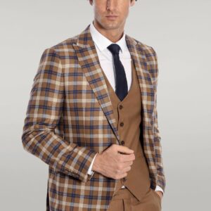 Checked Slim Fit Brown Men Suit  - Wessi