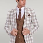 Checked Slim Fit Brown Men Suit - Wessi