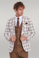 Checked Slim Fit Brown Men Suit