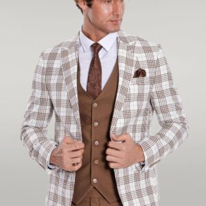 Checked Slim Fit Brown Men Suit - Wessi