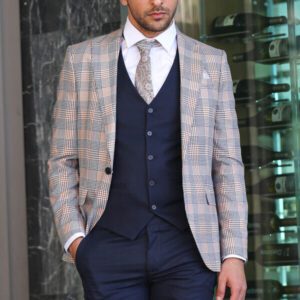 Checked Slim Fit Brown Men Suit - Wessi
