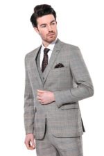 Checked Slim-Fit Cream Men Blazer