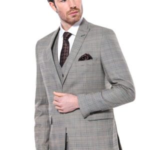 Checked Slim-Fit Cream Men Blazer - Wessi