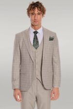 Checked-Slim-Fit-Cream-Men-Suit-Wessi-5