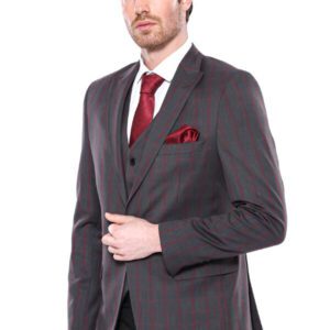 Checked Slim-Fit Dark Grey Men Blazer - Wessi