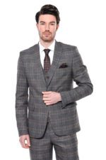 Checked Slim-Fit Dark Grey Men Blazer