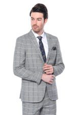 Checked Slim-Fit Grey Men Blazer