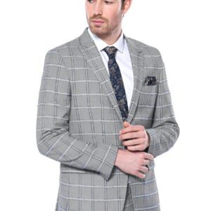 Checked Slim-Fit Grey Men Blazer - Wessi